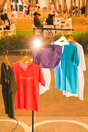 Handmade T-shirt shop in night marketのeditorial素材