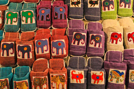Colorful handmade espadrille background in Luangphrabang,Laos, nightmarketの写真素材