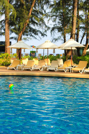 Colorful ball in blue water of Thai resortのeditorial素材