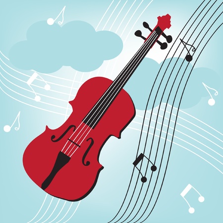 violin on blue sky and musical notesのイラスト素材