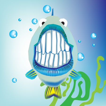 funny fish with grin in the seaのイラスト素材