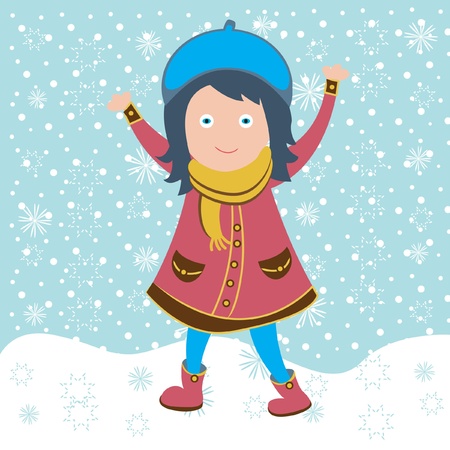 cute girl in snow smilingのイラスト素材