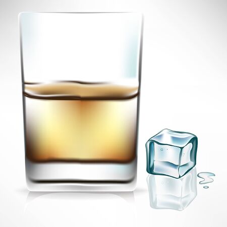 whisky glass with ice cube on the sideのイラスト素材