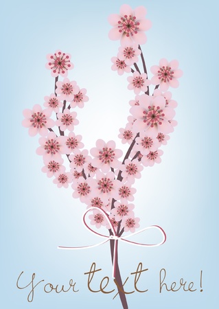 cherry blossomed branch card with textのイラスト素材