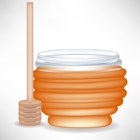 honey jar with wooden drizzleのイラスト素材