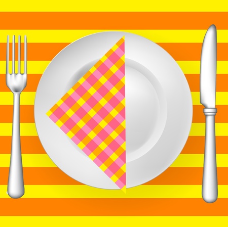 tableware on pattern with napkin (fork, knife and plate)のイラスト素材
