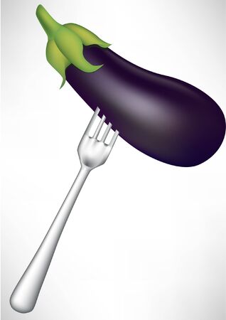 aubergine in fork isolated on whiteのイラスト素材