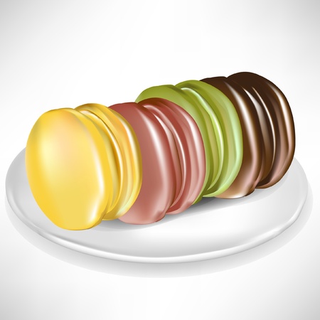 pile of colorful macaroons on porcelain plateのイラスト素材