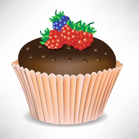 berry chocolate cup cake isolated on whiteのイラスト素材