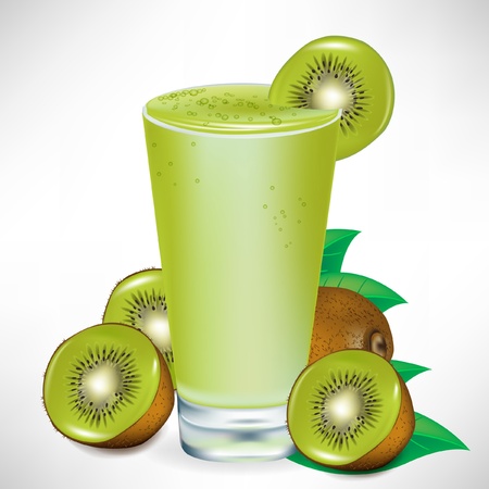 kiwi milkshake with kiwi fruit and pieces isolatedのイラスト素材