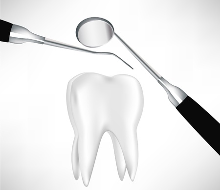tooth examined by dental instruments isolated on whiteのイラスト素材