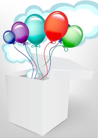 balloons and fluffy clouds in a white box isolatedのイラスト素材