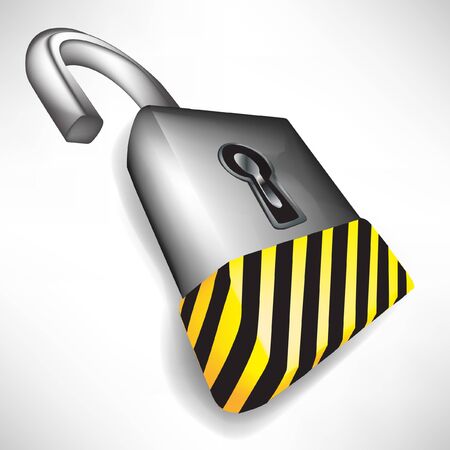 open lock with attention black and yellow stripes isolated on whiteのイラスト素材