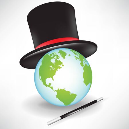 world globe with magic hat and wand isolated on whiteのイラスト素材