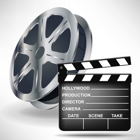 movie clapper and film reel isolated on whiteのイラスト素材