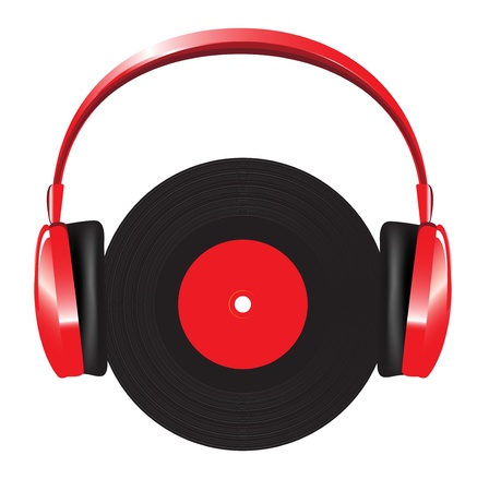 red headphones with vinyl disc on whiteのイラスト素材