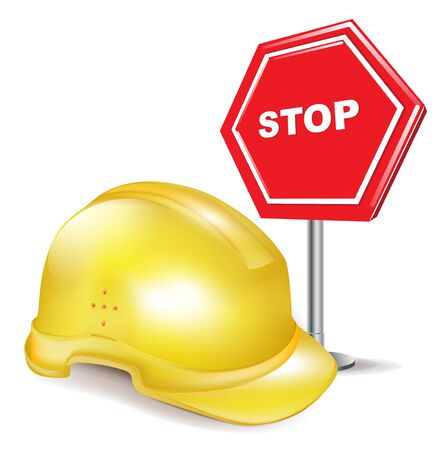 traffic stop sign and construction hard helmet; construction conceptのイラスト素材