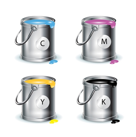 color print; individual buckets with paint on whiteのイラスト素材