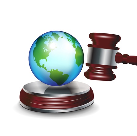 judge gavel and earth globe isolated on whiteのイラスト素材