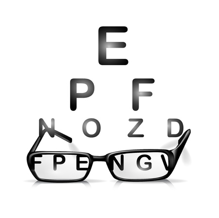 glasses and eyes test isolated on whiteのイラスト素材