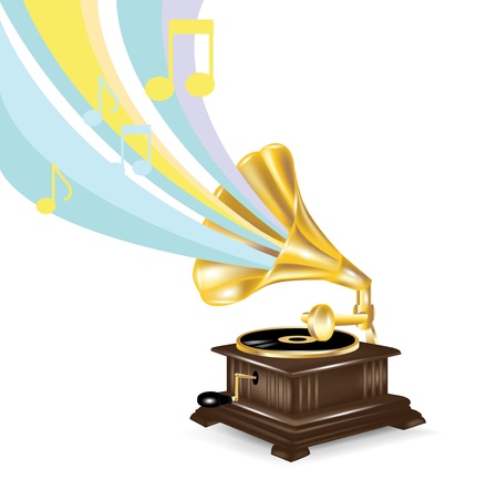 gramophone with musical notes background のイラスト素材