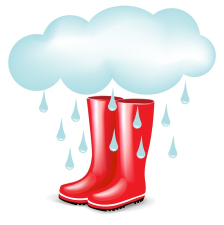red rubber boots with rainy cloud isolatedのイラスト素材