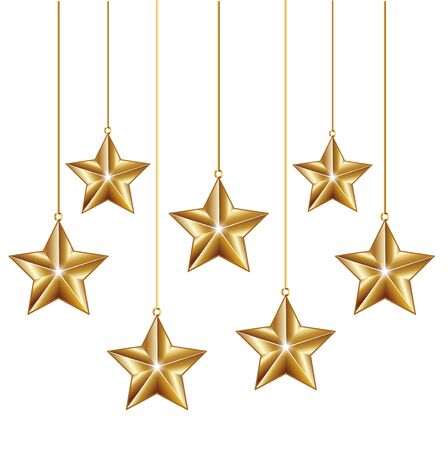 golden decoration stars isolated on whiteのイラスト素材