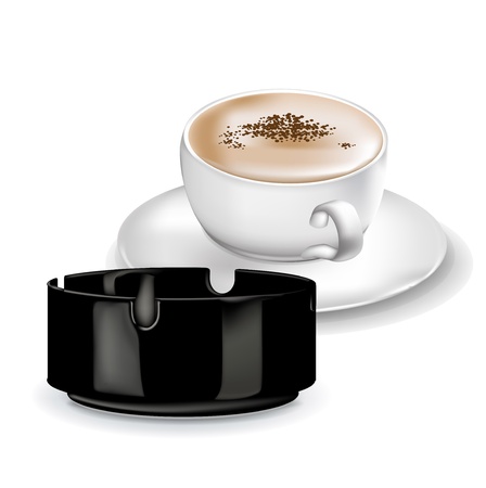 cup of coffee with black ashtray isolated on whiteのイラスト素材