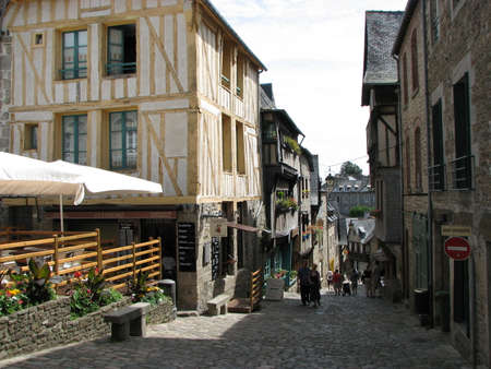 View of a street in the medievil town of Dinan, Franceのeditorial素材