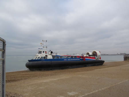 Hovercraft which runs between Portsmouth and the Isle of Wight in the UK.のeditorial素材
