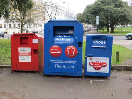 Charity collection containers for people to donate their unwanted clothes etc so they can be resold...