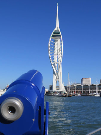 Telescope looking towards the Spinnaker Tower in the background.のeditorial素材
