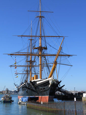HMS Warrior is the worlds first steam powered iron clad warship. Dating from around 1860, it was a formidable opponent.のeditorial素材