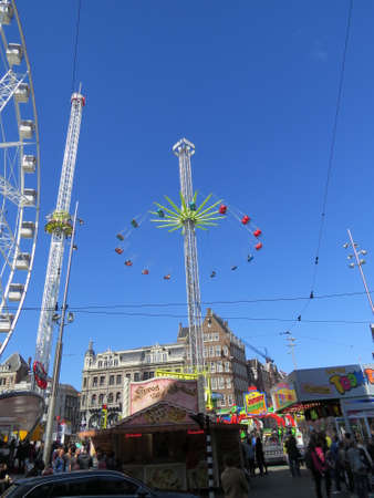 Part of a travelling fair set up in Damm square in Amsterdam, Holland.のeditorial素材