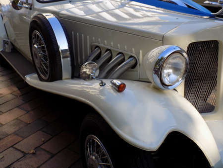Portsmouth, UK - September 27th, 2015: Close up of part of an old car used for weddings. Hiring a classic car to take the bride to church on her big day has become common practice. This has given these old cars a new purpose rather than just being hidden のeditorial素材