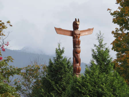Totem pole in Stanley Park in Vancouver, Canada.の写真素材