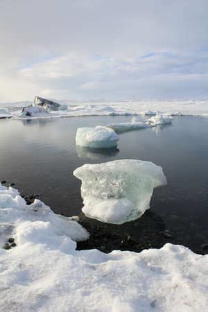 Jokulsarlon glacier lagoon. This is where icebergs break from the glacier before floating out to...