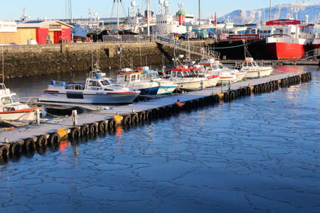 Sea ice in an Icelandic harbour.