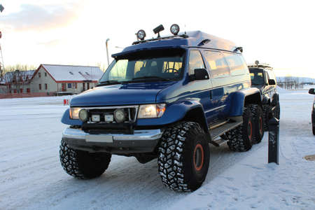 All terrain vehicle with 40 inch tyres for crossing the snow covered Icelandic countryside.