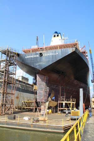 Mobile, USA - May 18th, 2016: The oil tanker USS Lawrence H Gianella in dry dock in Mobile, Alabama.