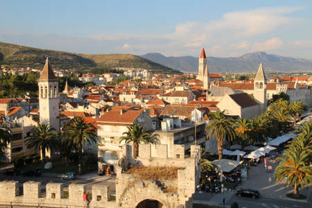 View over the old town in the city of Trogir, Croatia.の写真素材