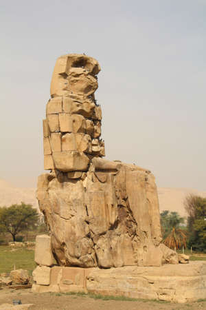 The Colossi of Memnon. Situated on the west bank of the Nile close to Luxor, these huge statues are all that remains of a massive temple.のeditorial素材