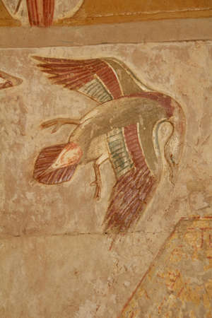 Carving on a ruined temple wall in Luxor, Egypt.の写真素材