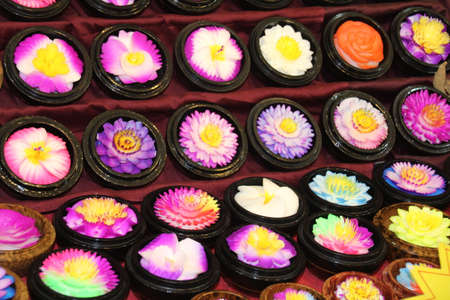 Soap carved into the shape of flowers on display in Hua Hin night market, Thailand.の写真素材