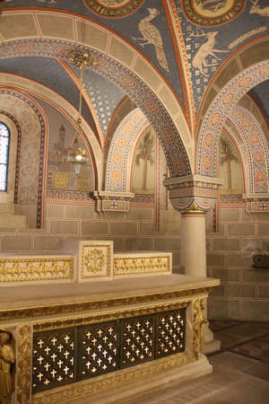 Ornate decoration in the crypt of Pecs cathedral in Hungary.のeditorial素材