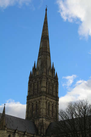 Exterior view of Salisbury cathedral in Wiltshire, UK. This imposing building holds one of the 4 remaining copies of the Magna Carta.の写真素材