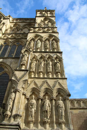 Exterior view of Salisbury cathedral in Wiltshire, UK. This imposing building holds one of the 4 remaining copies of the Magna Carta.の写真素材