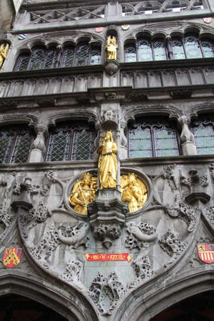 Part of the facade of the Basilica of the Holy Blood in the Burg, a square in the city of Bruges, Belgium.のeditorial素材