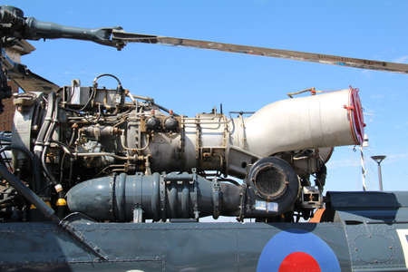 Portsmouth, UK - 5 August, 2018: Close up of the engine of a Westland Wasp. This was a small...