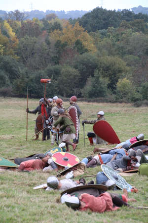 Battle, UK - 14 October, 2018: Reenactors recreating the battle of hastings.  The purpose is to...